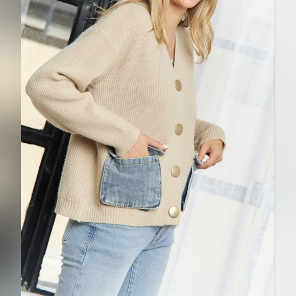 #458-058 SALE 🛑58 OS FINAL PRICE! Boho Big Gold Buttons Denim Pockets Cardigan - Picture 9 of 12